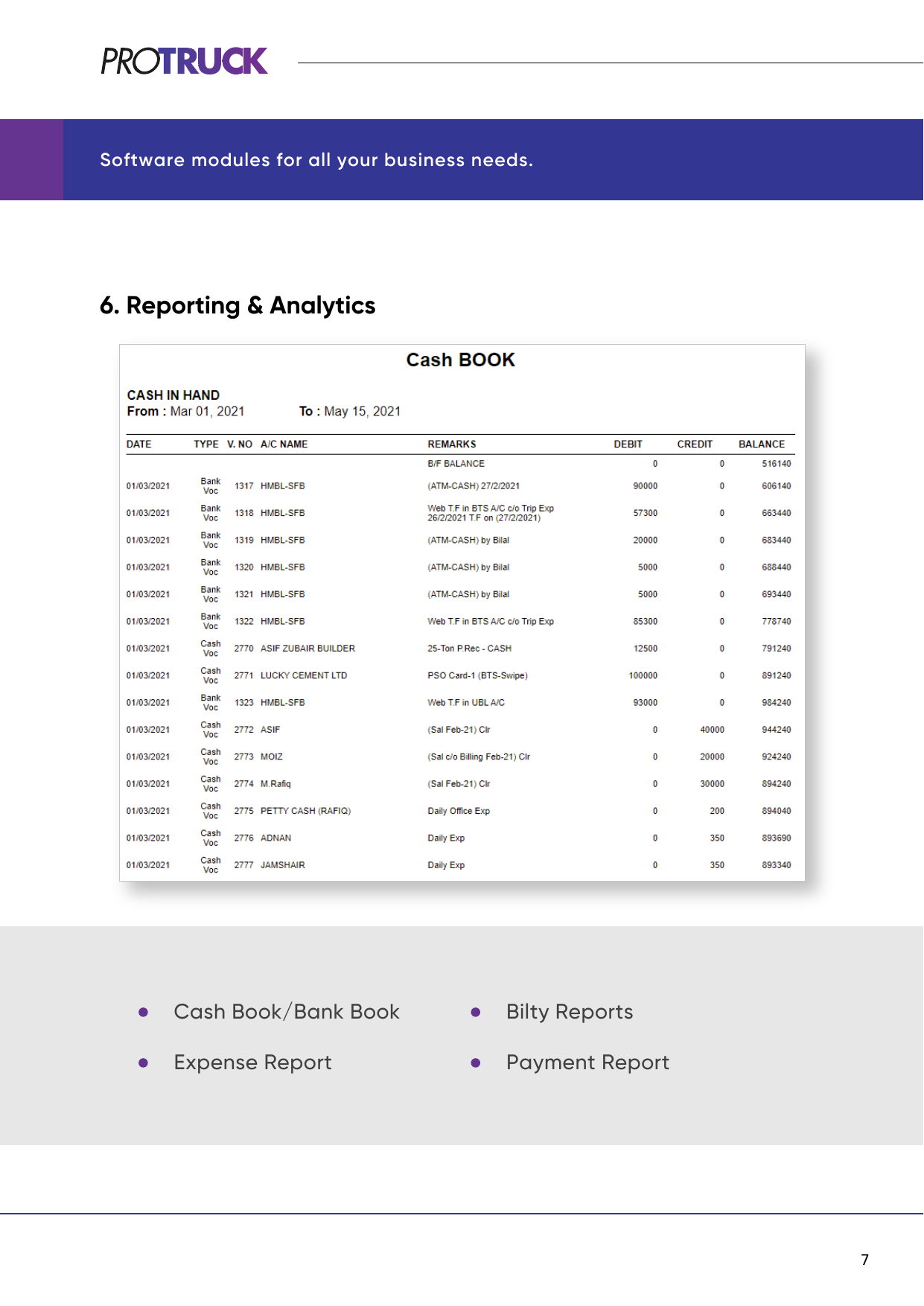 Reporting and analytics module